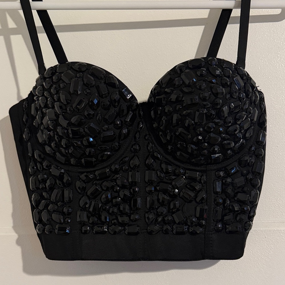 Embellished Black Bustier Top